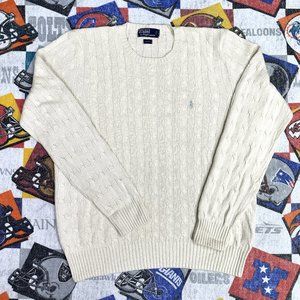 Vintage Polo Ralph Lauren Men's 100% Silk Cable Knit Crewneck Sweater Size Large
